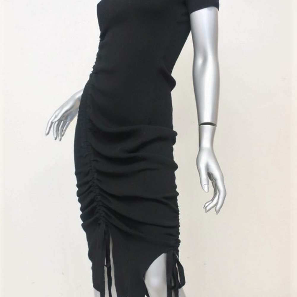 Milly Ruched Midi Dress Black Stretch Knit - Picture 4 of 7
